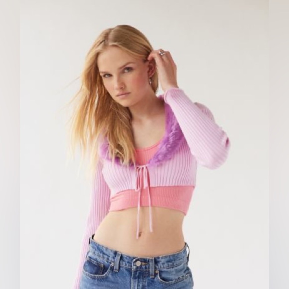 UO Izzy Faux Fur Cropped Cardigan